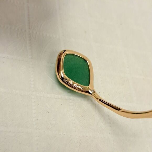 Stella & Dot Green Serenity Stone Cuff Bracelet Gold Tone Adjustable - Picture 2 of 9